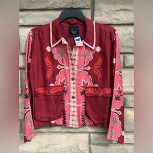 Johnny Was Women's Red Shannon Silk-Blend Jacket Medium $428